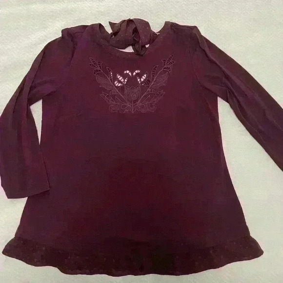 DANIEL RAINN Women M Maroon Layered Cutout Embroidered Scoop Neck-Tie Blouse Top - Picture 1 of 8